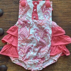 Charming Pink and White Girls Bubble Romper